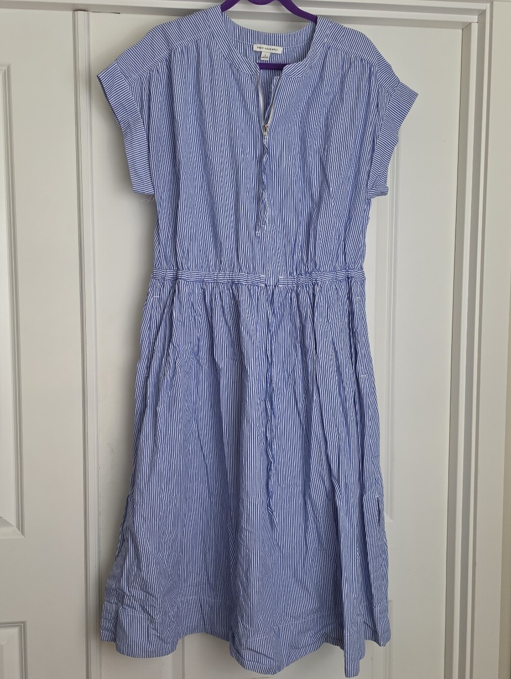 Free Assembly Womens' Blue Stripe Short Sleeve Dress